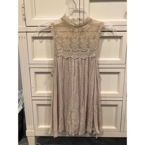 flowy tank top with high lace neck